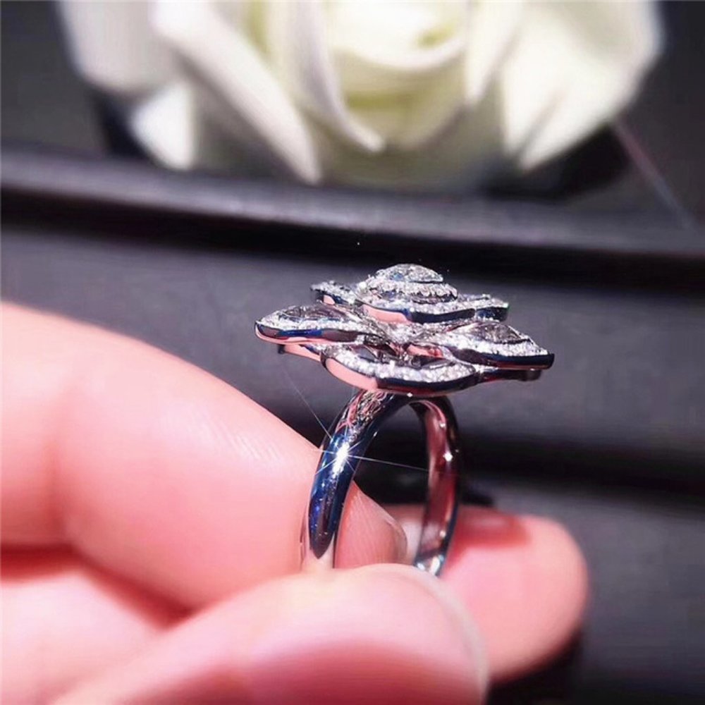 NEW 925 Sterling Silver Diamond Rose Heart Ring - Picture 5 of 5